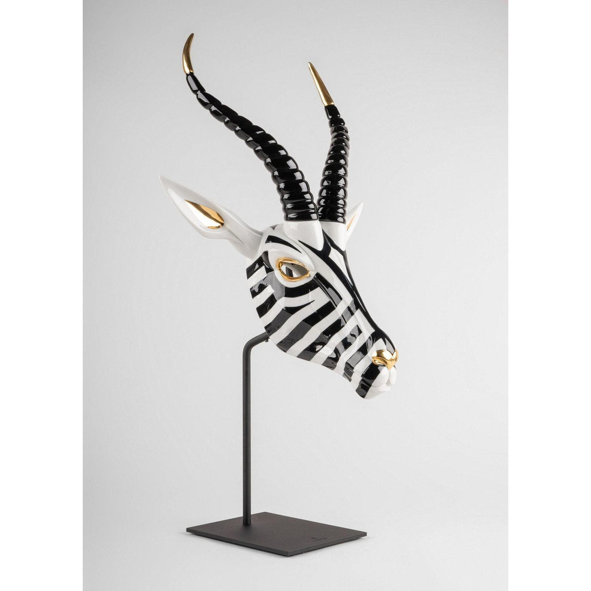 LLADRO' Maschera Antilope Nero Oro 57x39cm Porcellana