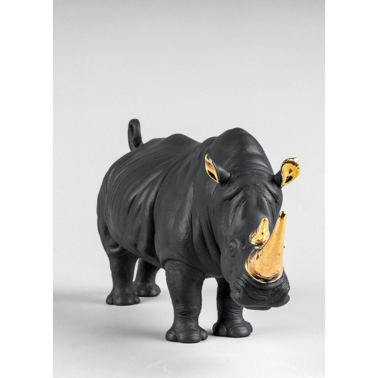 LLADRO' Scultura Rinoceronte Nero Oro Serie Limitata 22x45cm Porcellana