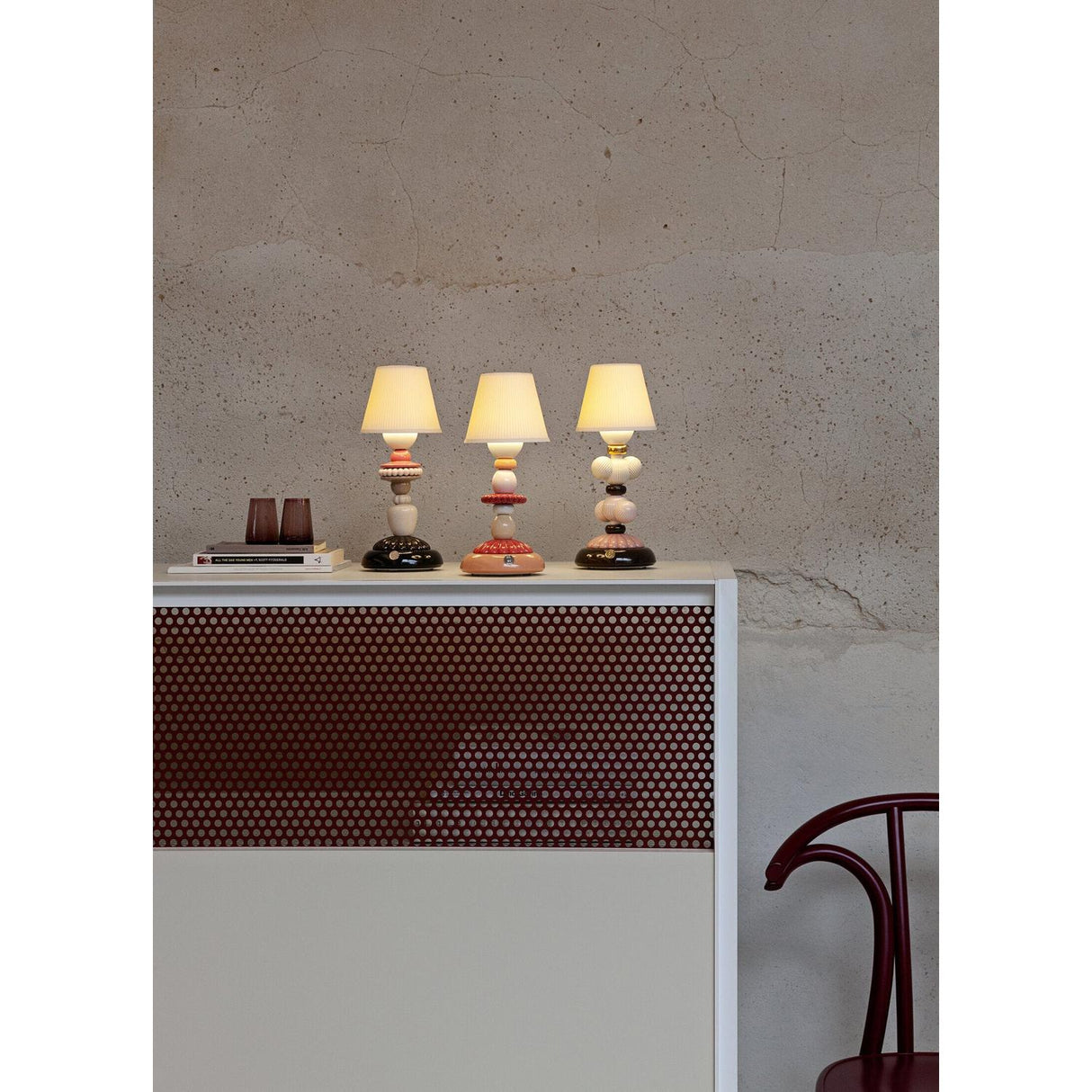 LLADRO' Lampada da Tavolo Firefly Lotus Corallo 28x12cm Porcellana