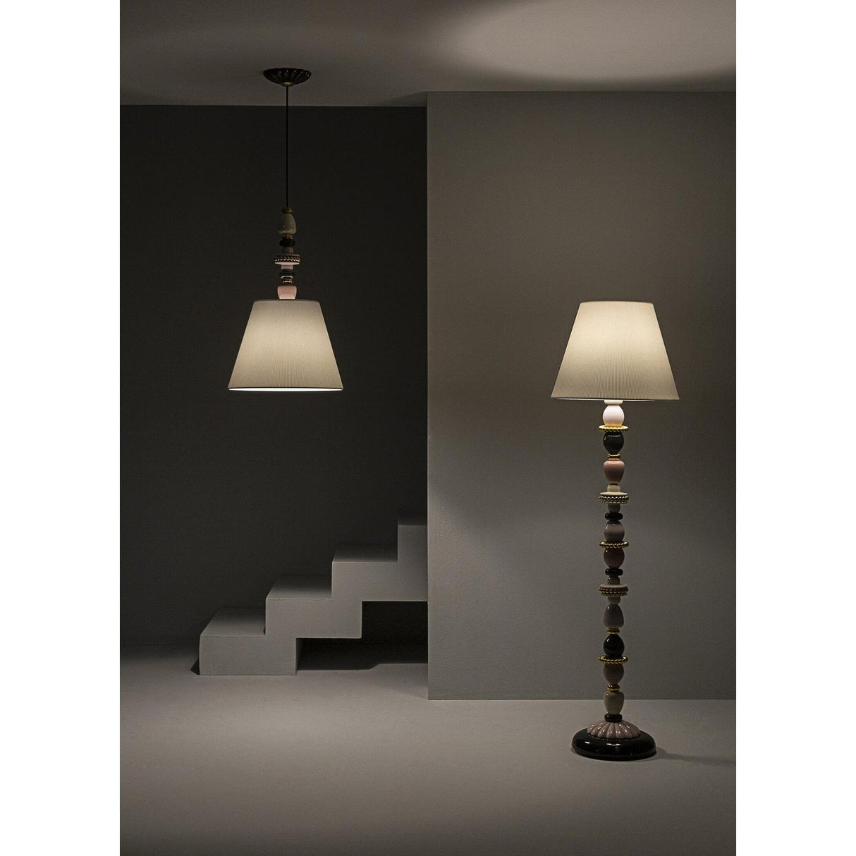 LLADRO' Lampada da Terra Firefly Rosa e Oro 162x45cm Porcellana