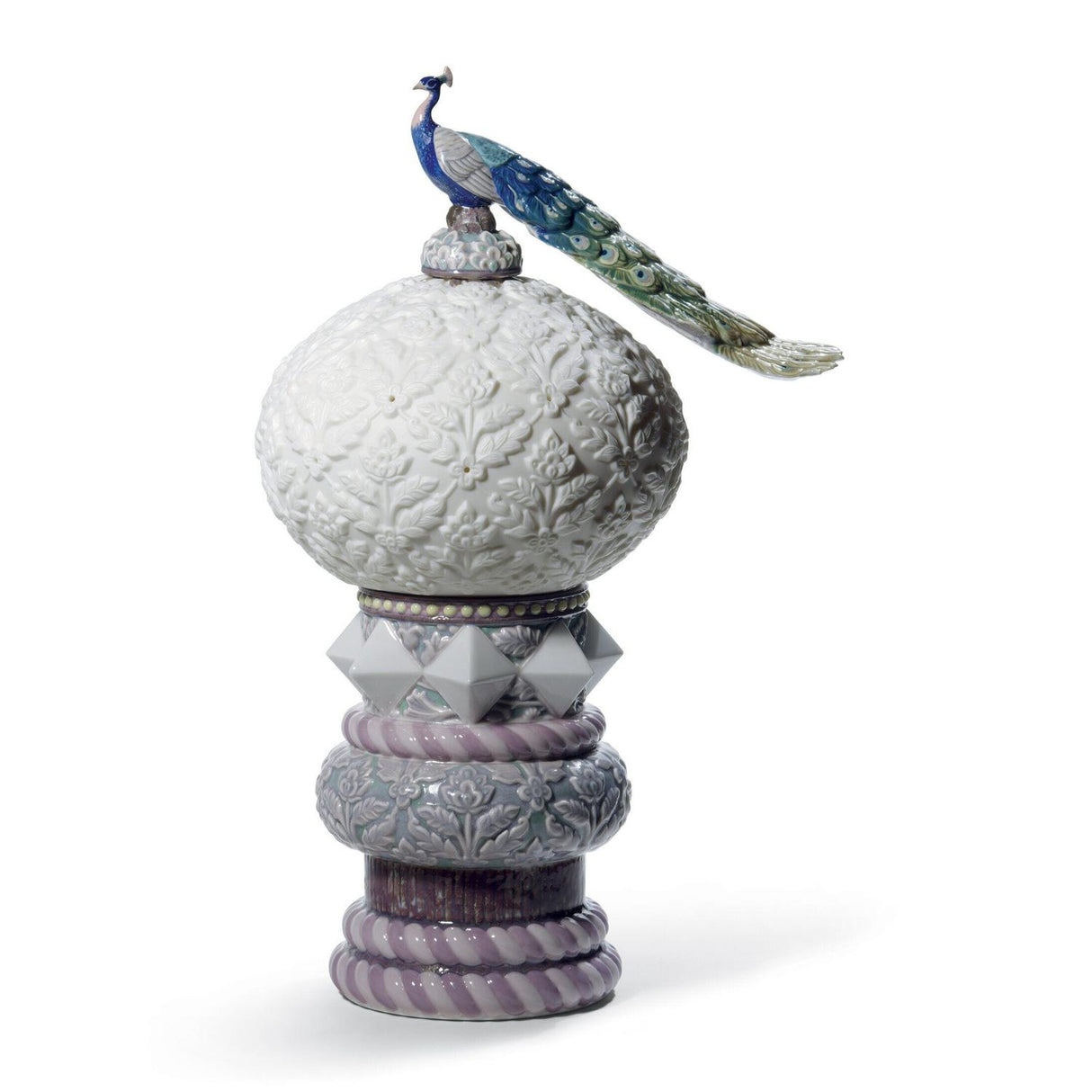 LLADRO' Lampada da Tavolo Pavone Reale 41x25cm Porcellana