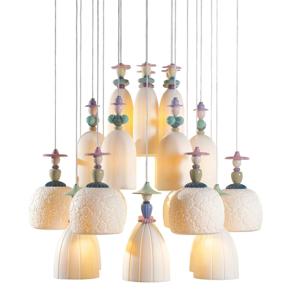 LLADRO' Chandelier Mademoiselle Passeggiando Tra Le Zagare 24 Luci 197x90cm Porcellana