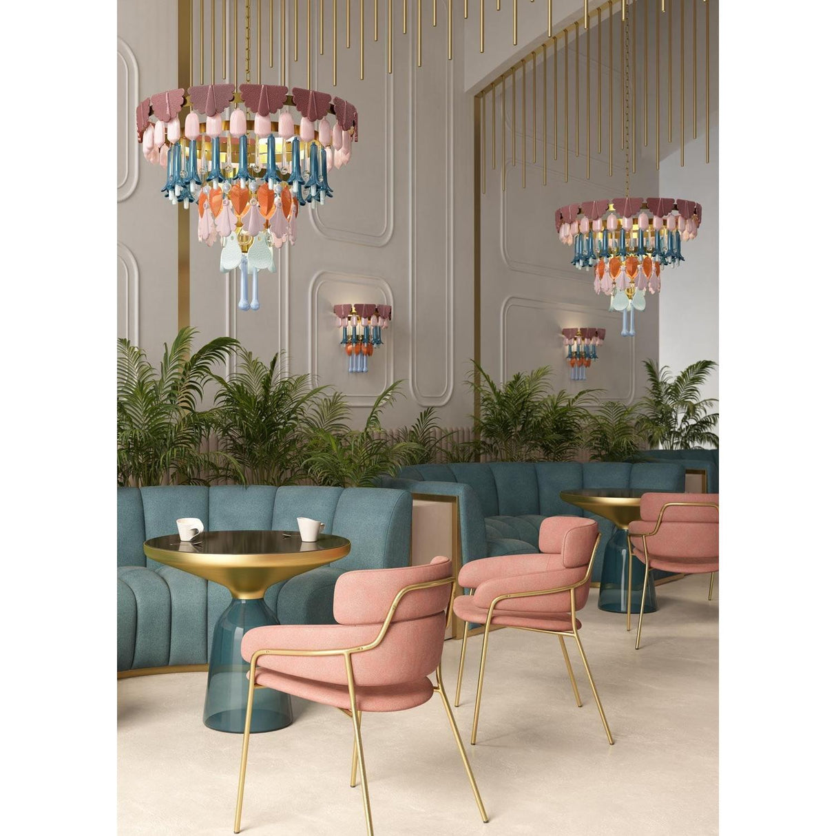 LLADRO' Chandelier Seasons 70 cm Autunno 65x70cm Porcellana