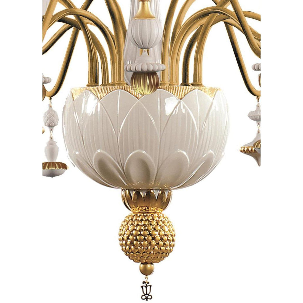 LLADRO' Chandelier Ivy And Seed 16 Luci Medio Oro 133x115cm Porcellana