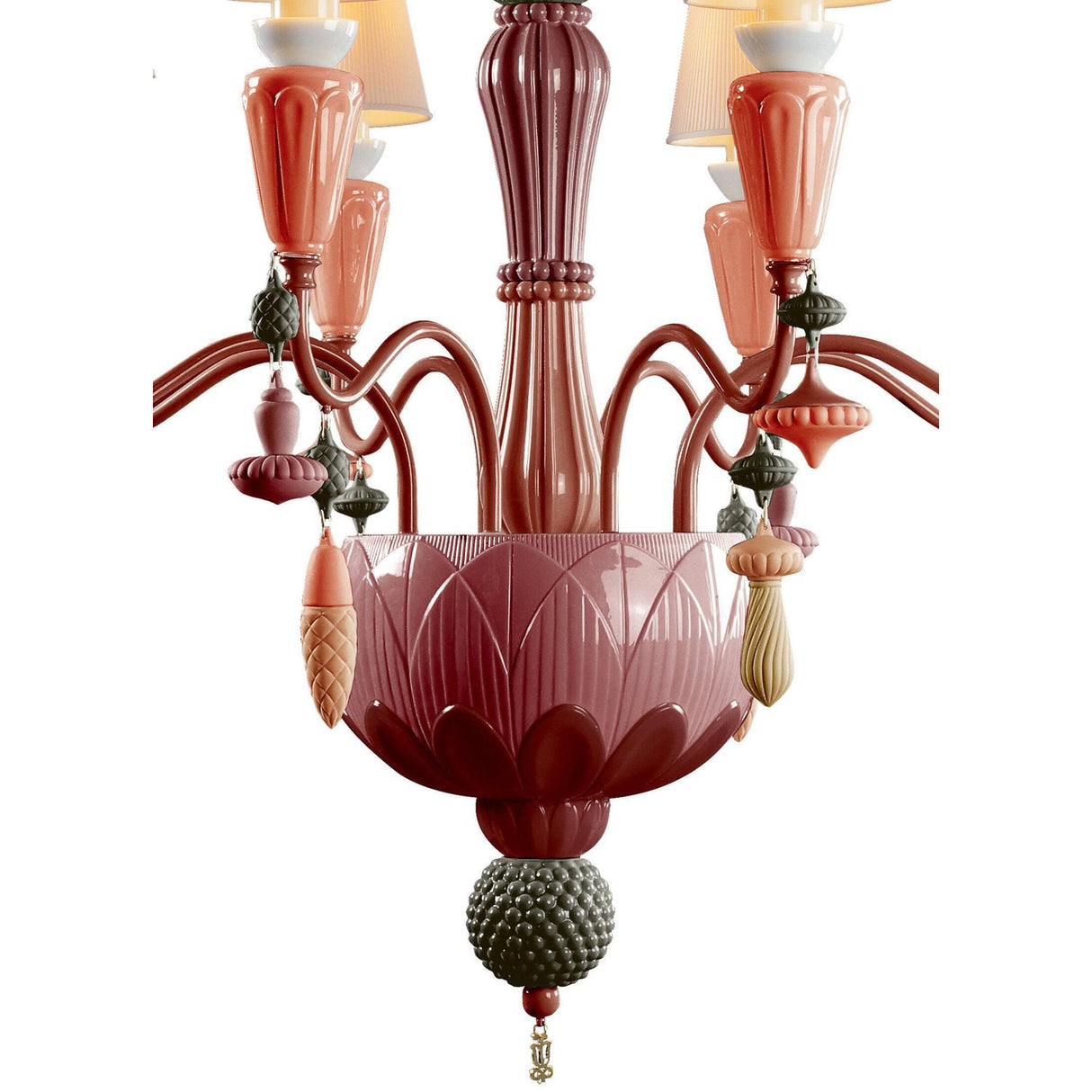 LLADRO' Chandelier Ivy e Seed 8 Luci Rosso Corallo 123x70cm Porcellana