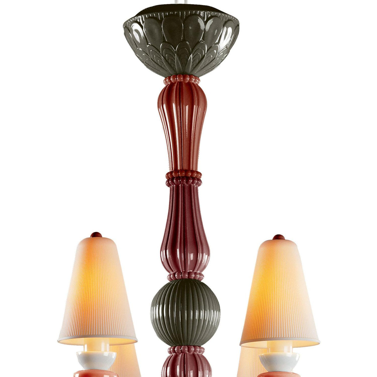 LLADRO' Chandelier Ivy e Seed 8 Luci Rosso Corallo 123x70cm Porcellana