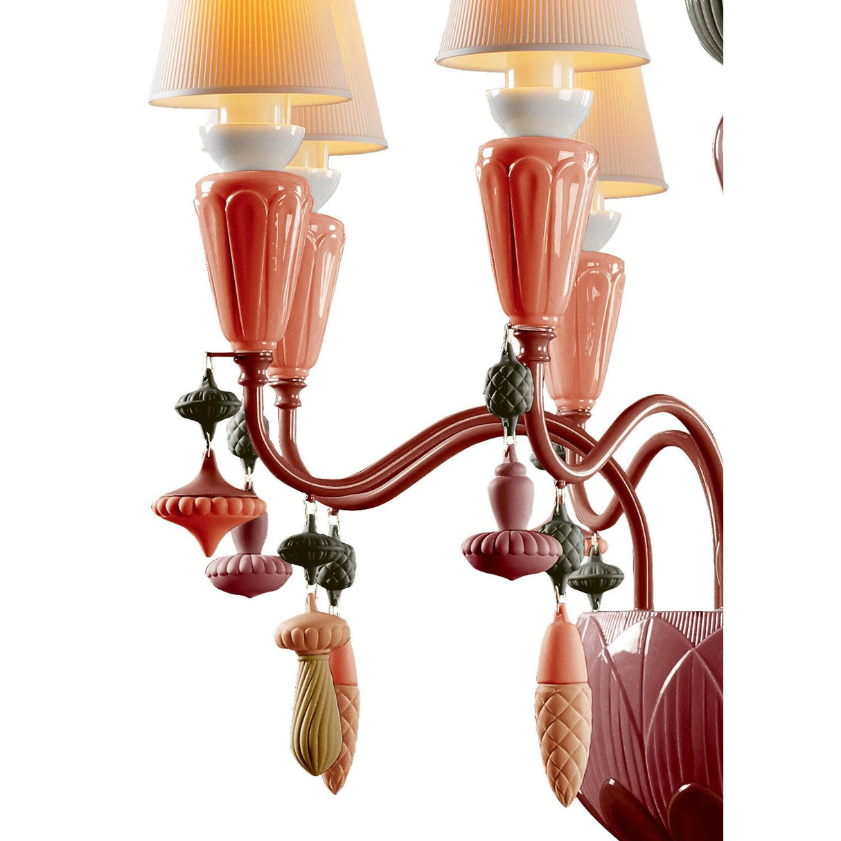 LLADRO' Chandelier Ivy e Seed 8 Luci Rosso Corallo 123x70cm Porcellana