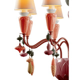 LLADRO' Chandelier Ivy e Seed 8 Luci Rosso Corallo 123x70cm Porcellana