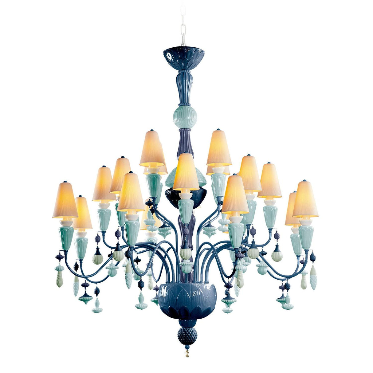 LLADRO' Chandelier Ivy e Seed 20 Luci Medio Oceano 138x115cm Porcellana