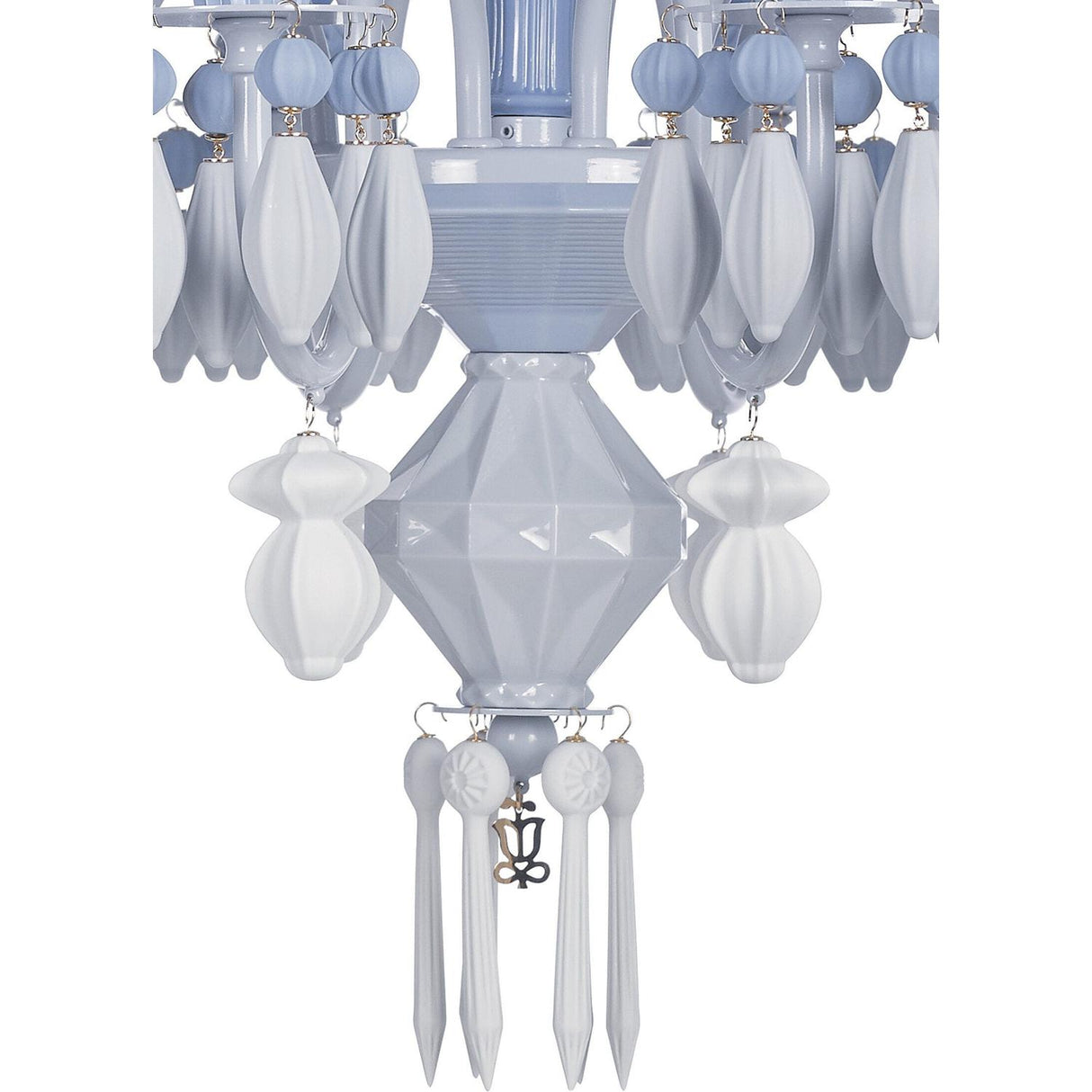 LLADRO' Chandelier Belle De Nuit 12 Luci Azzurro 100x65cm Porcellana