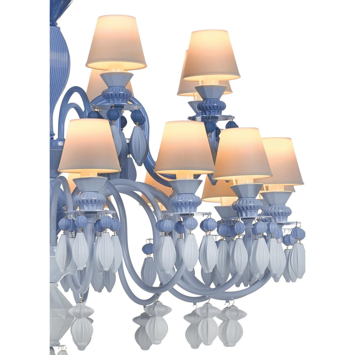 LLADRO' Chandelier Belle De Nuit 24 Luci Azzurro 125x80cm Porcellana