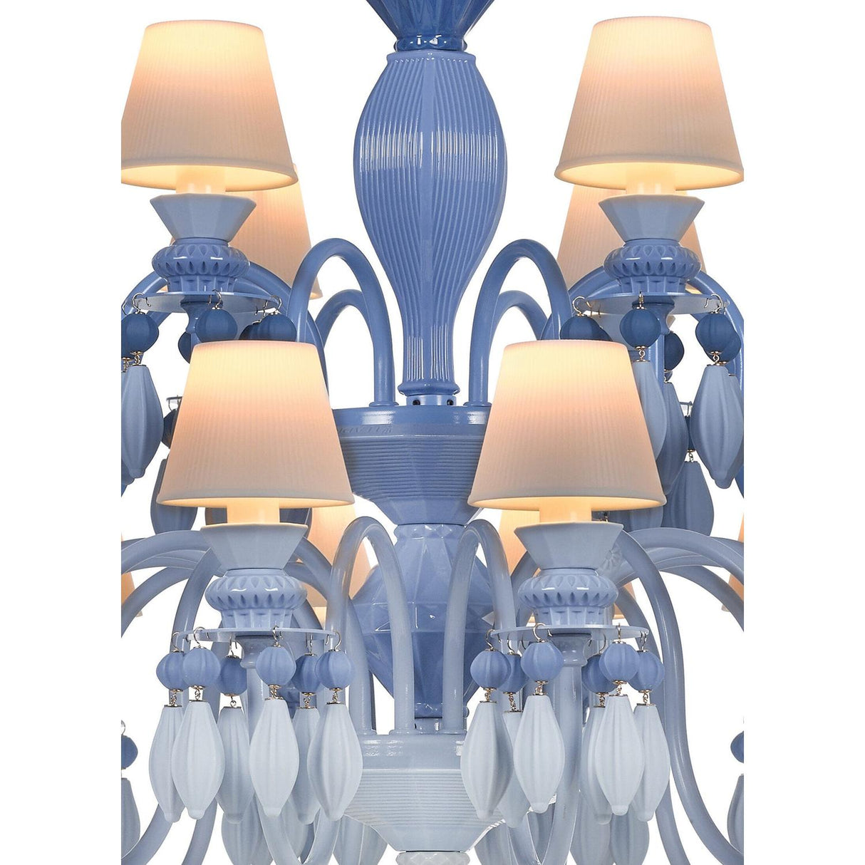 LLADRO' Chandelier Belle De Nuit 24 Luci Azzurro 125x80cm Porcellana