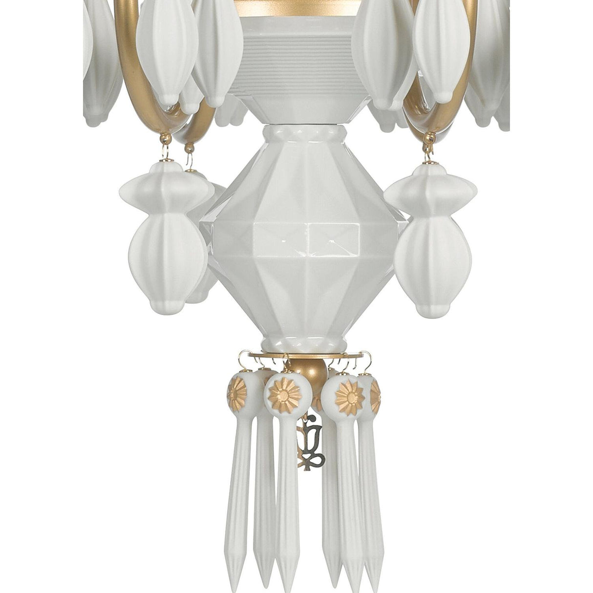 LLADRO' Chandelier Belle De Nuit 12 Luci Lustro Oro 100x65cm Porcellana