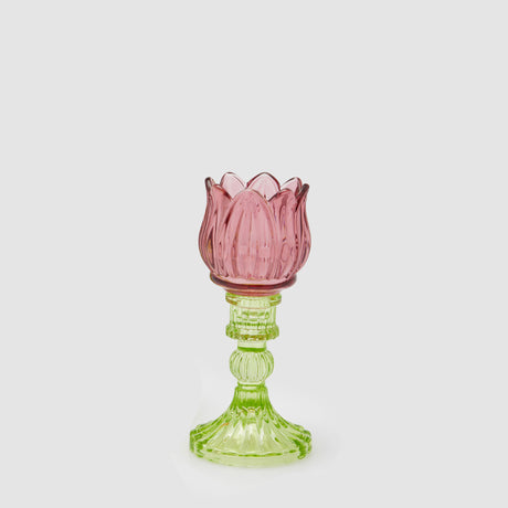 Portacandela Tulipano EDG in vetro magenta altezza 17,5 cm