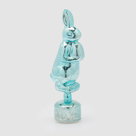 Coniglio rotante EDG in vetro azzurro con luci LED 37 cm