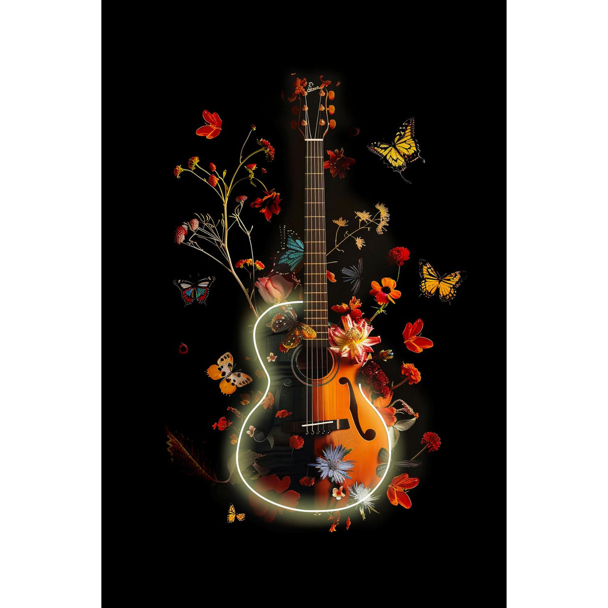 Quadro Chitarra con Fiori Palais Royal stampa su tela con LED 80x120 cm