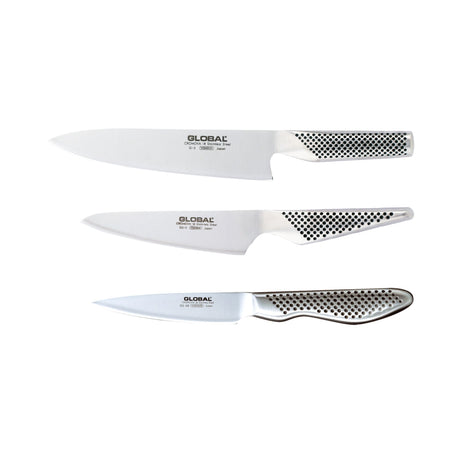 Set 3 coltelli Global in acciaio inox professionale con lame affilate