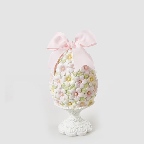 Uovo di Pasqua EDG in poliresina con fiocco rosa 20 cm