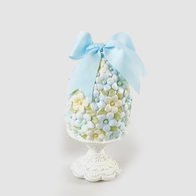 Uovo decorativo EDG in poliresina 20 cm con fiocco azzurro