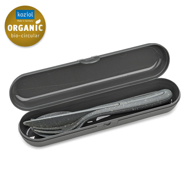 Set posate Klikk Koziol in materiale organico con custodia 4 cm