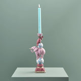 WERNS Candelabro Pappagallo su Elefante Dipinto a Mano 30,5x13cm Poliresina