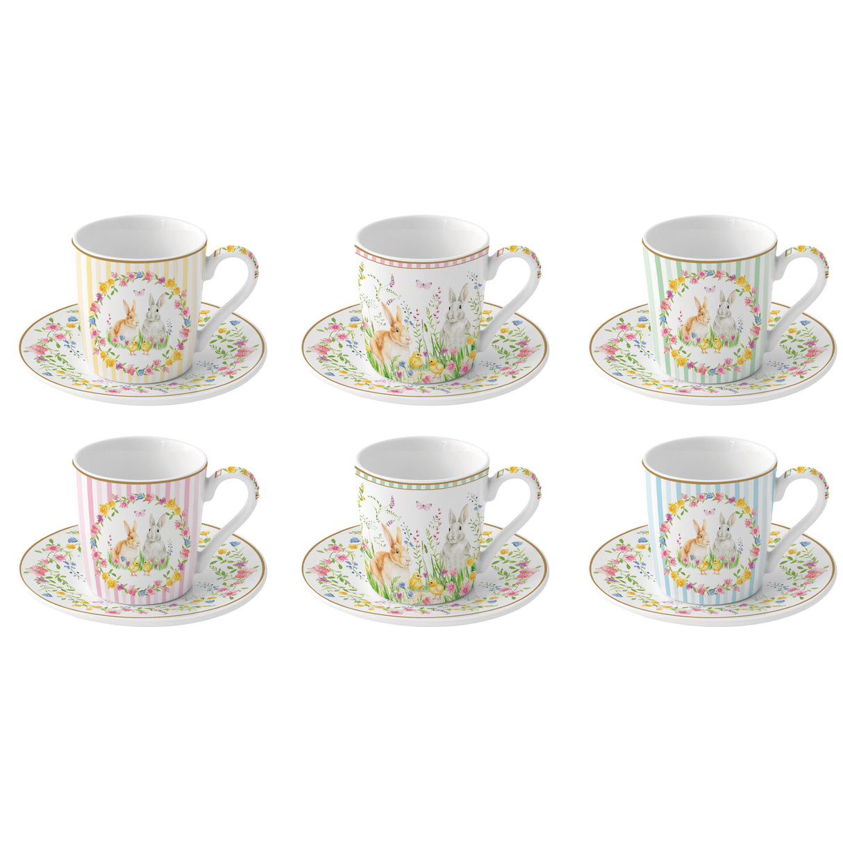 Set 6 tazzine caffè Easy Life in porcellana con decori pasquali 100 ml