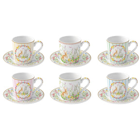 Set 6 tazzine caffè Easy Life in porcellana con decori pasquali 100 ml