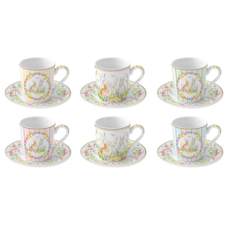 Set 6 tazzine caffè Easy Life in porcellana con decori pasquali 100 ml