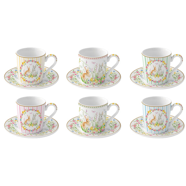 Set 6 tazzine caffè Easy Life in porcellana con decori pasquali 100 ml
