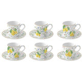 EASY LIFE Fleurs et Citrons Set 6 Tazzine Espresso con Piattini 100ml Porcellana