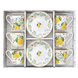 EASY LIFE Fleurs et Citrons Set 6 Tazzine Espresso con Piattini 100ml Porcellana