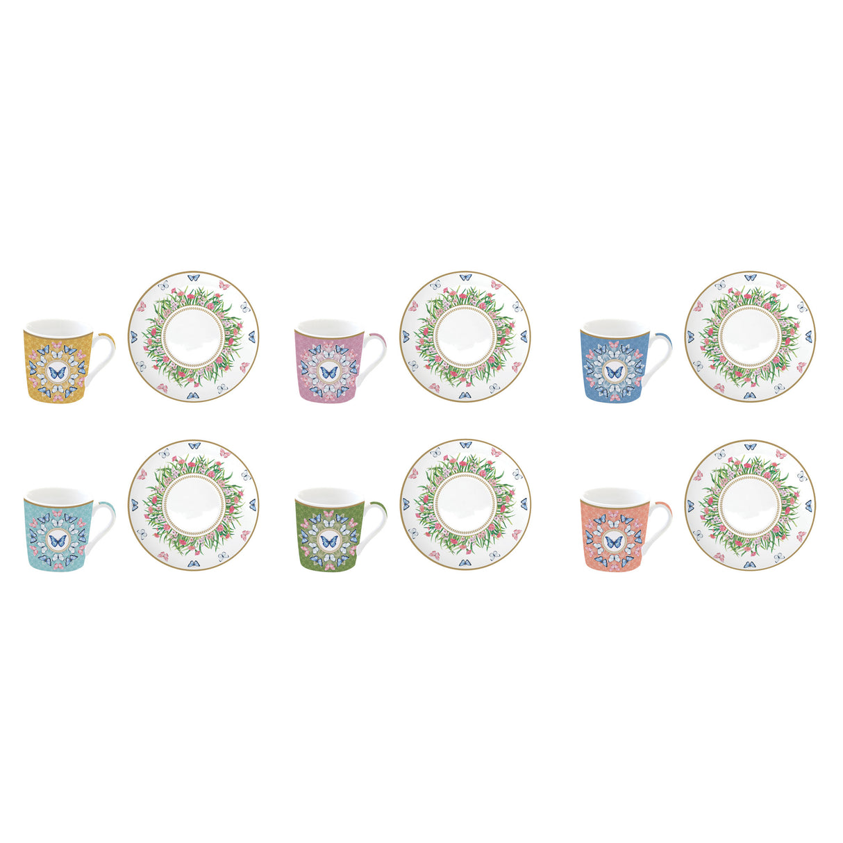 Set 6 tazzine caffè Easy Life in porcellana decoro floreale 100 ml
