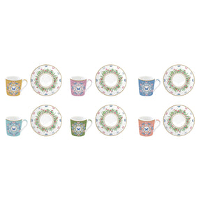 Set 6 tazzine caffè Easy Life in porcellana decoro floreale 100 ml