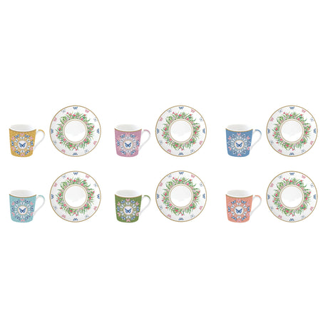 Set 6 tazzine caffè Easy Life in porcellana decoro floreale 100 ml