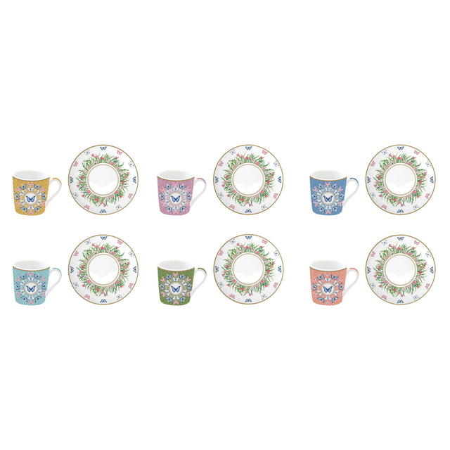 Set 6 tazzine caffè Easy Life in porcellana decoro floreale 100 ml