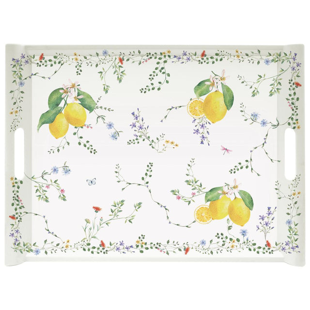 Vassoio con manici Easy Life in melamina decoro limoni e fiori 52x37 cm