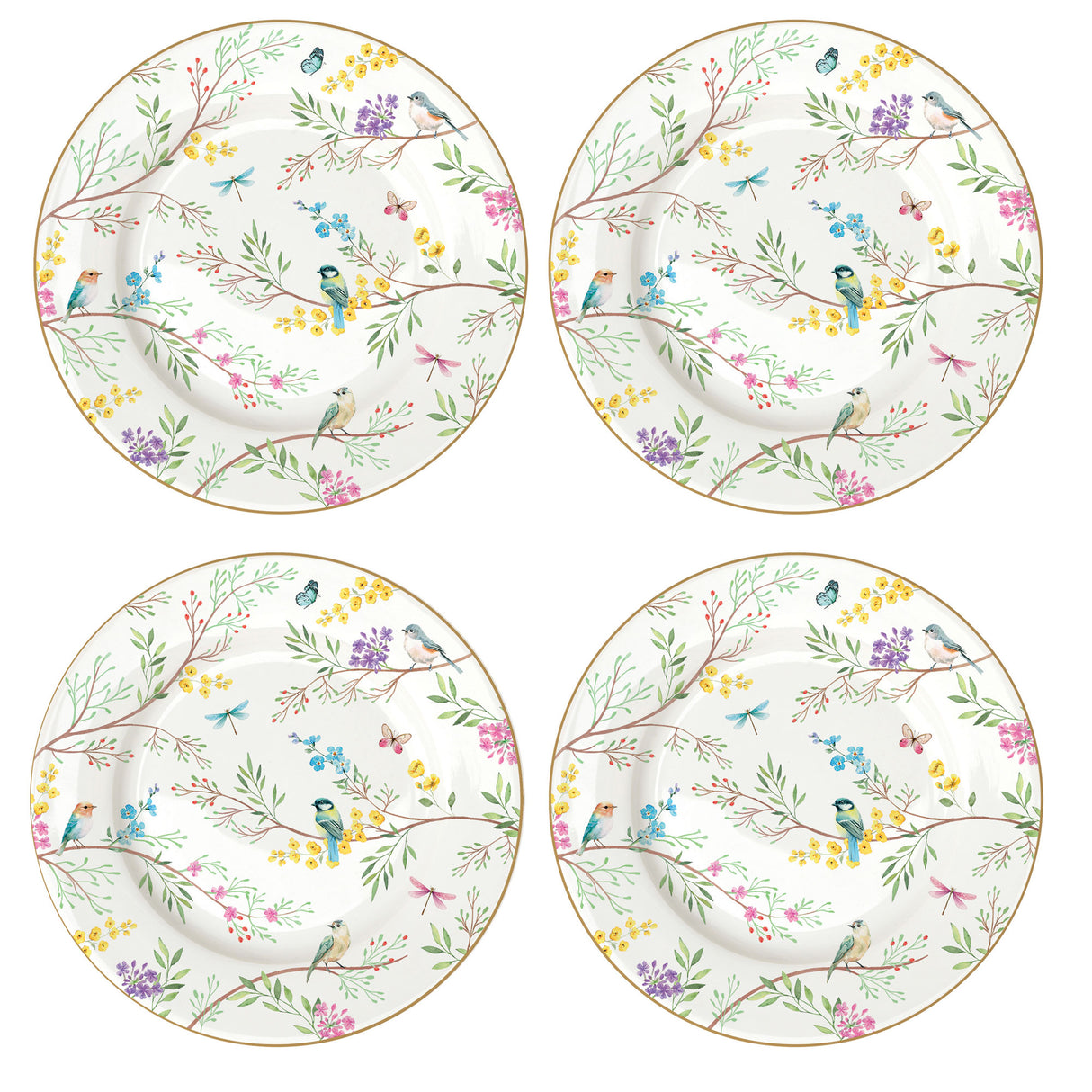Set 4 piatti dessert Birds Melody Easy Life in porcellana decorata 19 cm