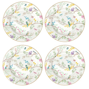 Set 4 piatti dessert Birds Melody Easy Life in porcellana decorata 19 cm