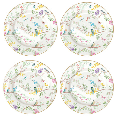 Set 4 piatti dessert Birds Melody Easy Life in porcellana decorata 19 cm