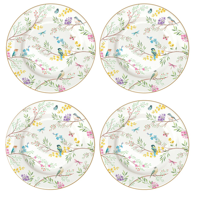 Set 4 piatti dessert Birds Melody Easy Life in porcellana decorata 19 cm