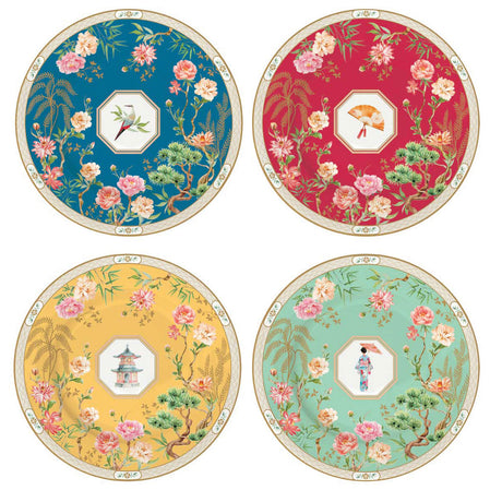 Set 4 piatti dessert Easy Life in porcellana con decori floreali 19 cm