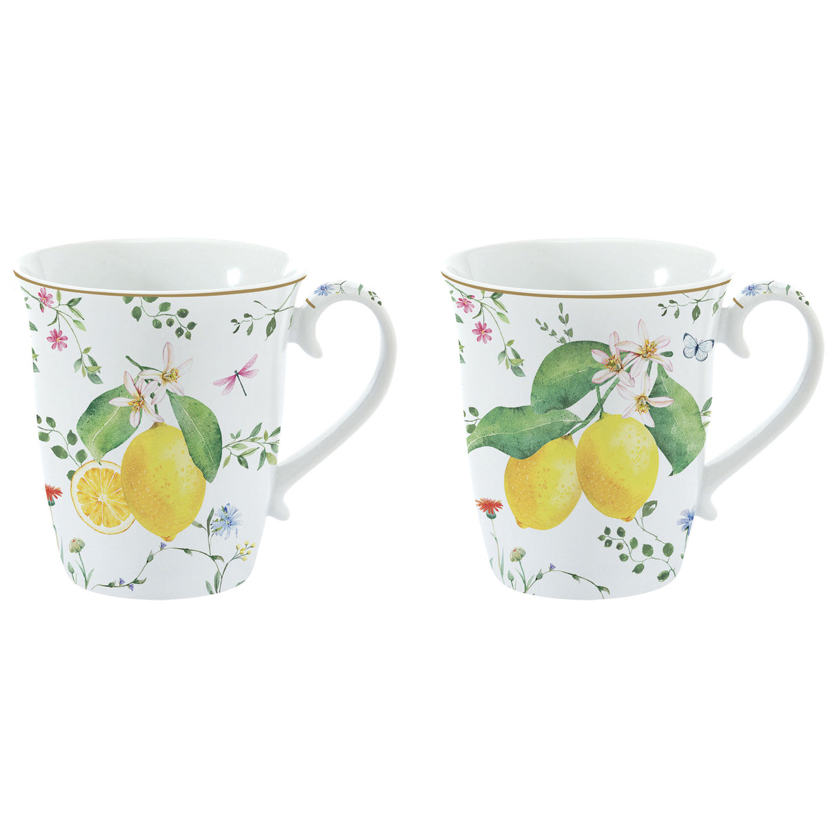 Set 2 tazze mug Easy Life in porcellana decoro fiori e limoni 275 ml