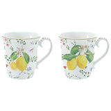 Set 2 tazze mug Easy Life in porcellana decoro fiori e limoni 275 ml