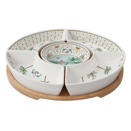 Antipastiera Paradise Sauvage Easy Life in porcellana e bamboo 25 cm