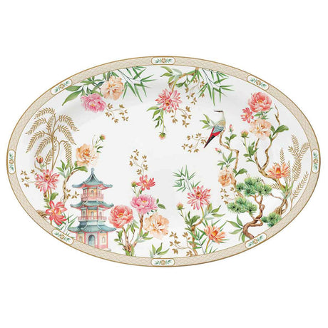 Vassoio ovale Easy Life Jardins d'Orient in porcellana decoro botanico 35x23 cm