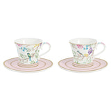 EASY LIFE Birds Melody Set 2 Tazzine Caffè Espresso 80ml con Piattino Porcellana