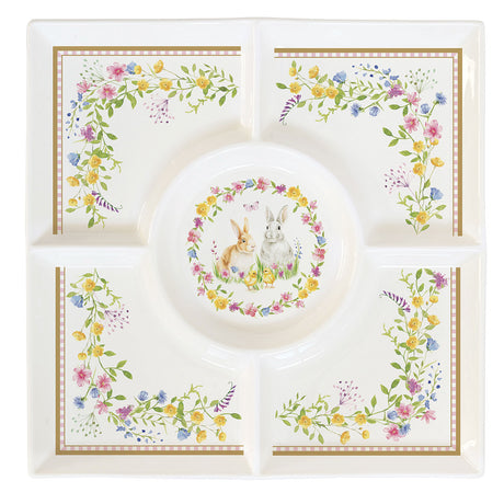 Antipastiera Happy Easter Easy Life in porcellana decorata 25x25 cm