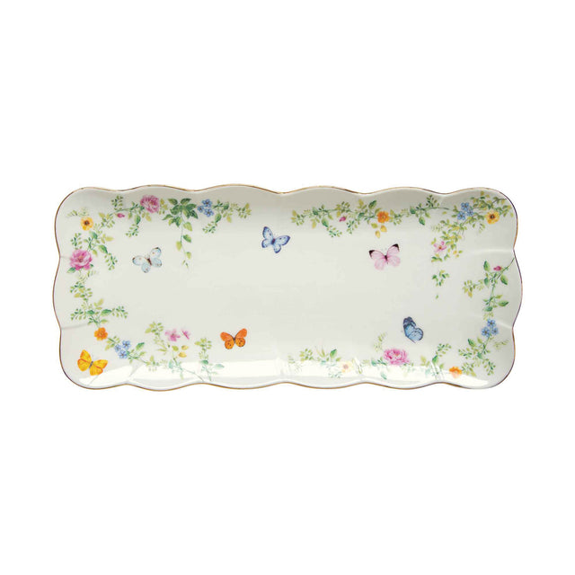 Vassoio rettangolare Easy Life in porcellana con decoro farfalle 36x14,5 cm