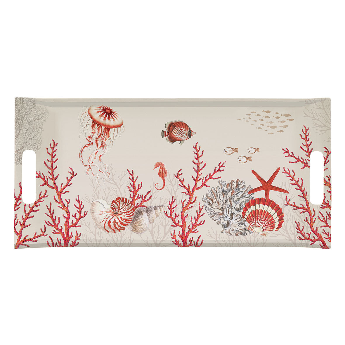 Vassoio con manici Easy Life in melamina decoro coralli 41x19 cm