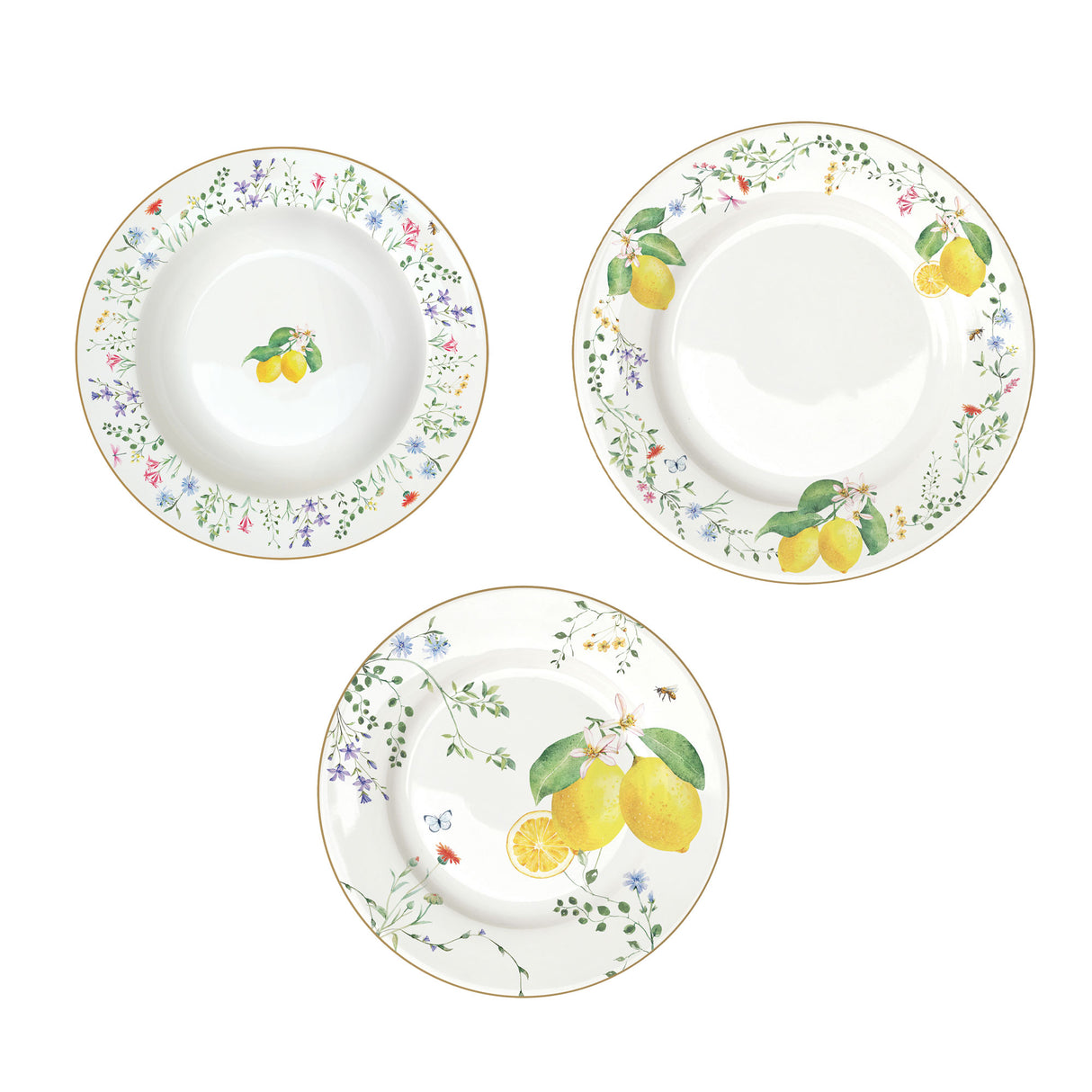 Set piatti Fleurs et Citrons Easy Life in porcellana decoro fiori e limoni